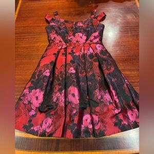 Maggy London Womens Dress with Red and Pink Floral Pattern